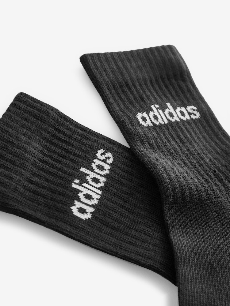 adidas Black Linear Crew Cushioned Socks 3 Pack - Image 3 of 4