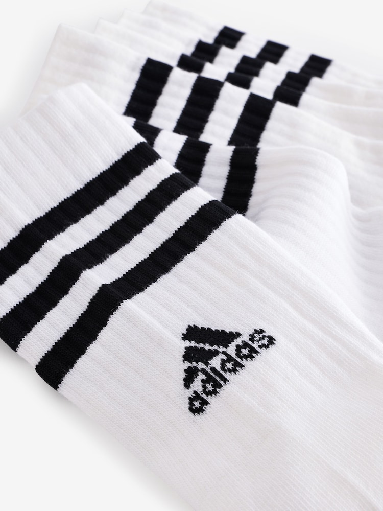 adidas Off White 3-Stripe Crew Length Socks 3 Pack - Image 3 of 4
