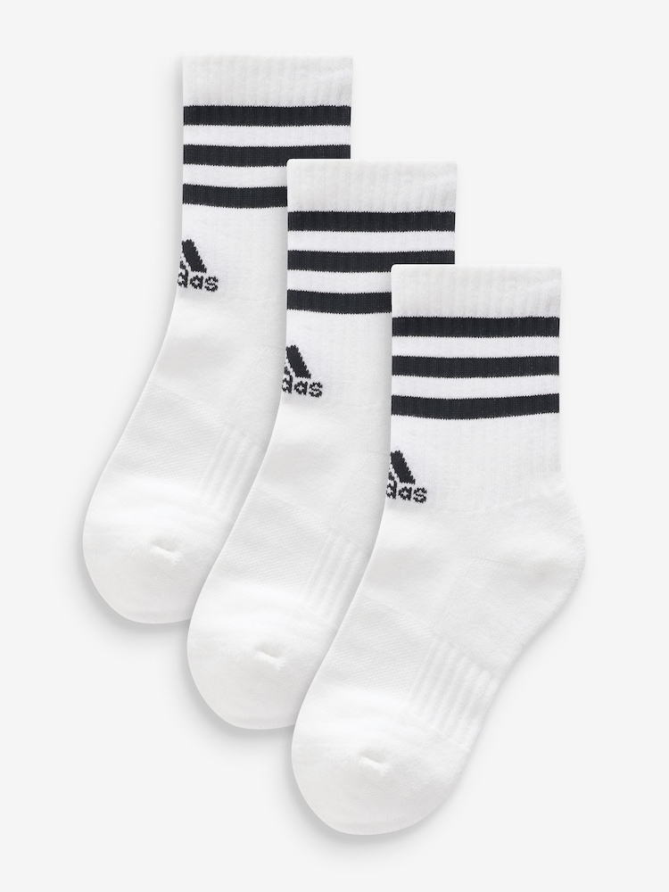 adidas Dove White 3-Stripe Crew Length Socks 3 Pack - Image 1 of 5