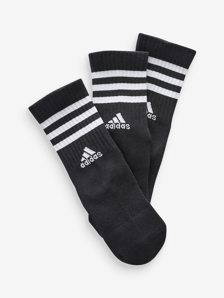adidas Black 3-Stripe Crew Length Socks 3 Pack - Image 2 of 4