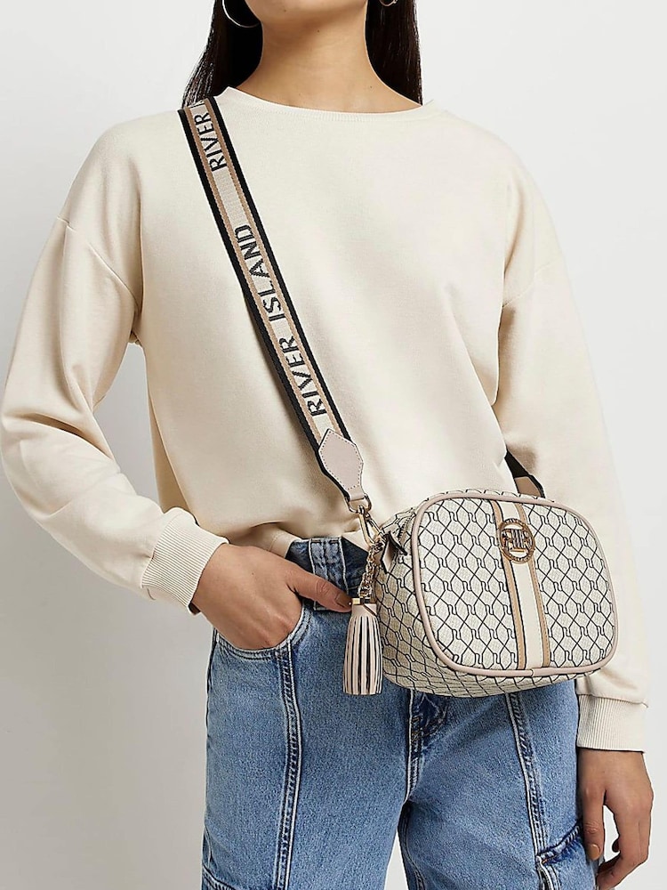 River Island Grey Monogram Webbing Cross-Body Bag - Image 1 of 4