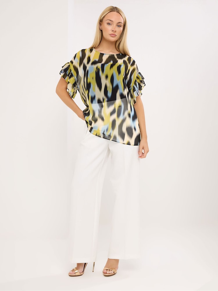 Star by Julien MacDonald Yellow Floral Flute Sleeve Top - Image 2 of 5 Star by Julien MacDonald Yellow Floral Flute Sleeve Top - Image 2 of 5