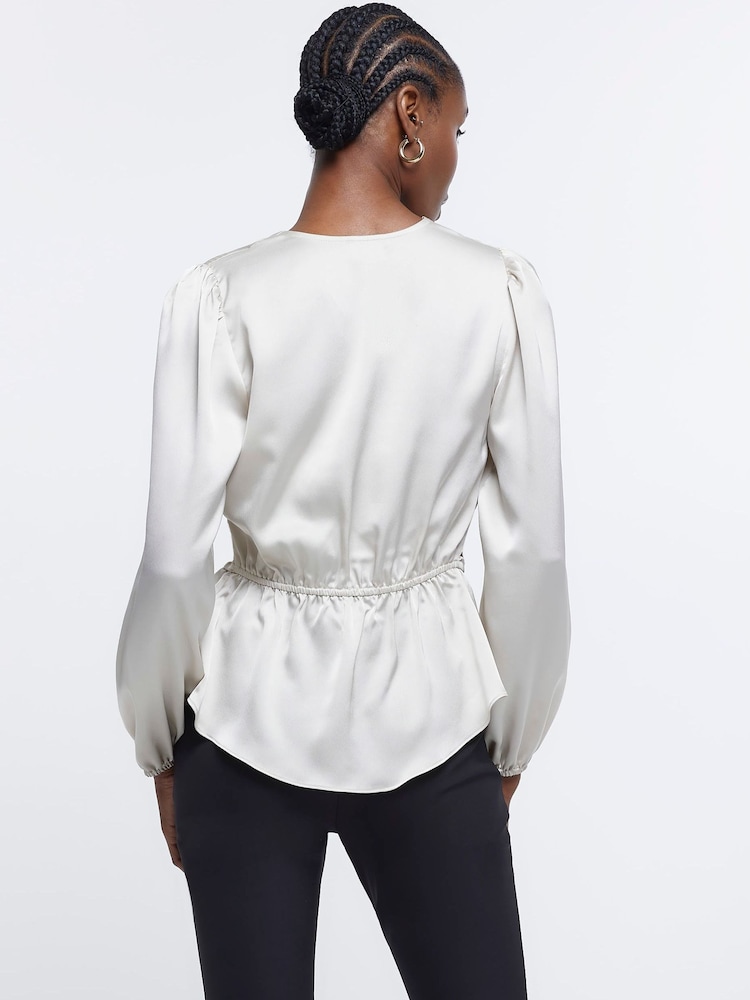 River Island Cream Satin Tea Top - Image 2 of 3
