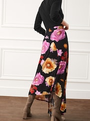 Schwarz/Blumenmuster - Preen X Next Asymmetrischer Midirock mit Raffung - Bild 3 von 5