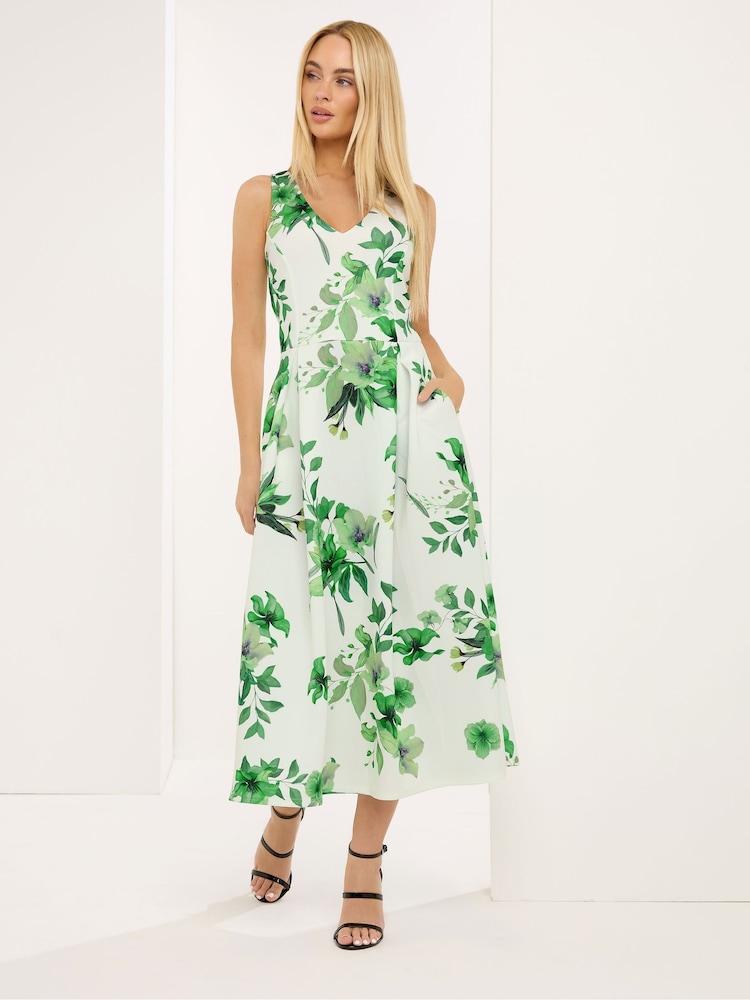 Star by Julien MacDonald Green Scuba Printed V Dress - Image 2 of 5