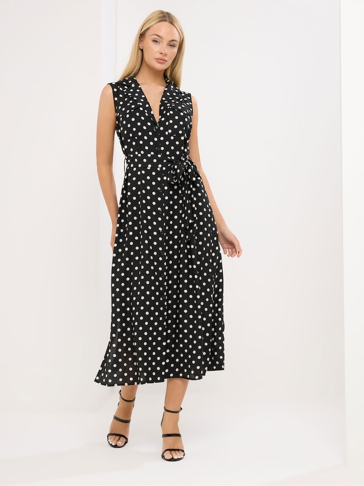 Star by Julien MacDonald Black Spot Print Sleeveless Shirt Dress - Image 1 of 5