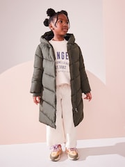 Khaki Green Regular Length Shower Resistant Faux Fur Lined Hooded Padded Coat (3-16yrs) - Image 1 of 9
