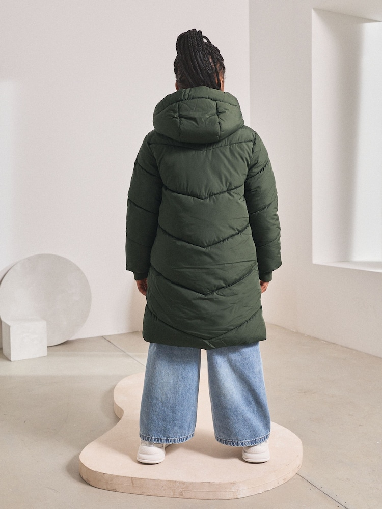 Khaki Green Regular Length Shower Resistant Faux Fur Lined Hooded Padded Coat (3-16yrs) - Image 2 of 9