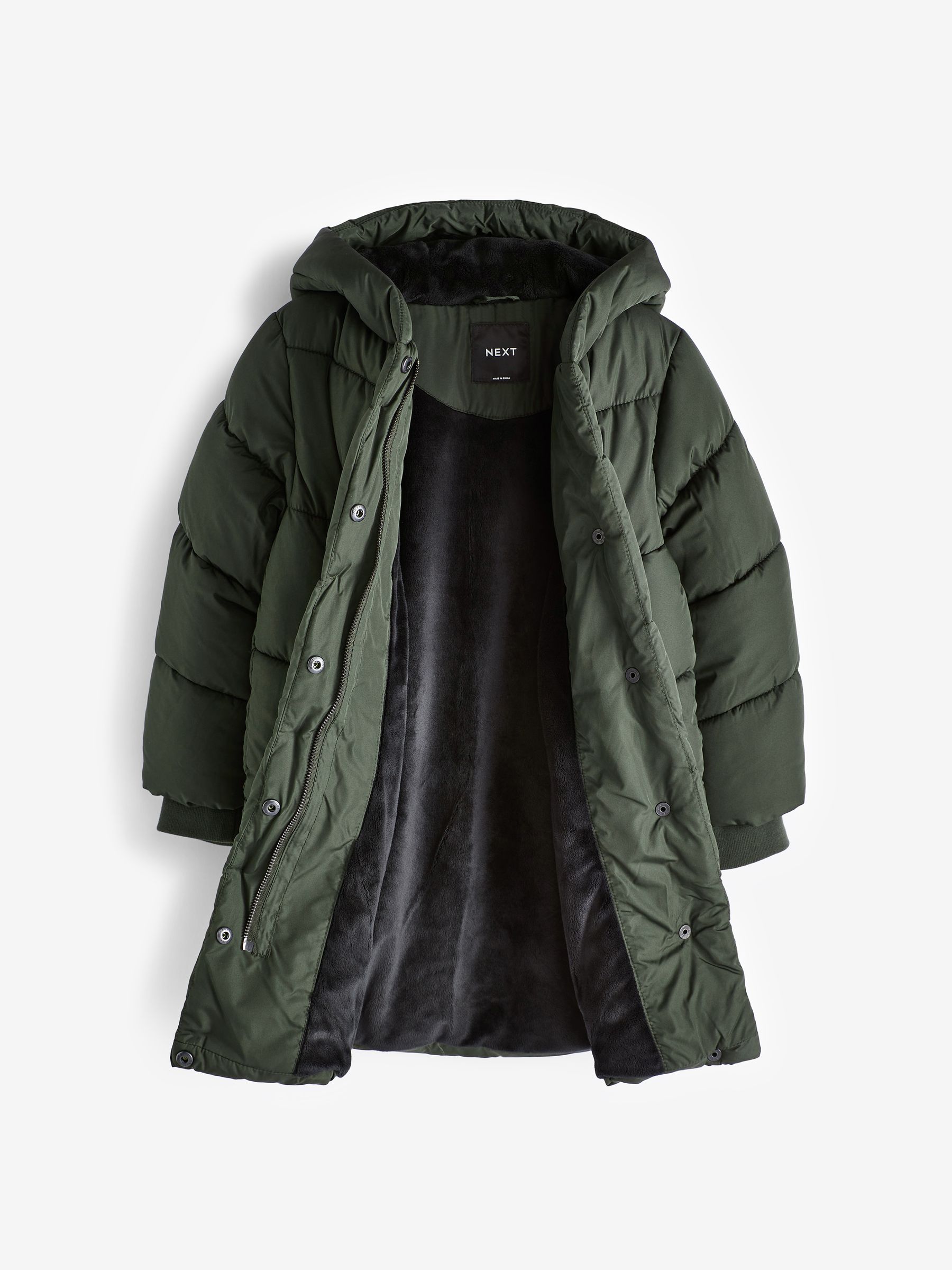 Khaki Green Regular Length Shower Resistant Faux Fur Lined Hooded Padded Coat 3 16yrs