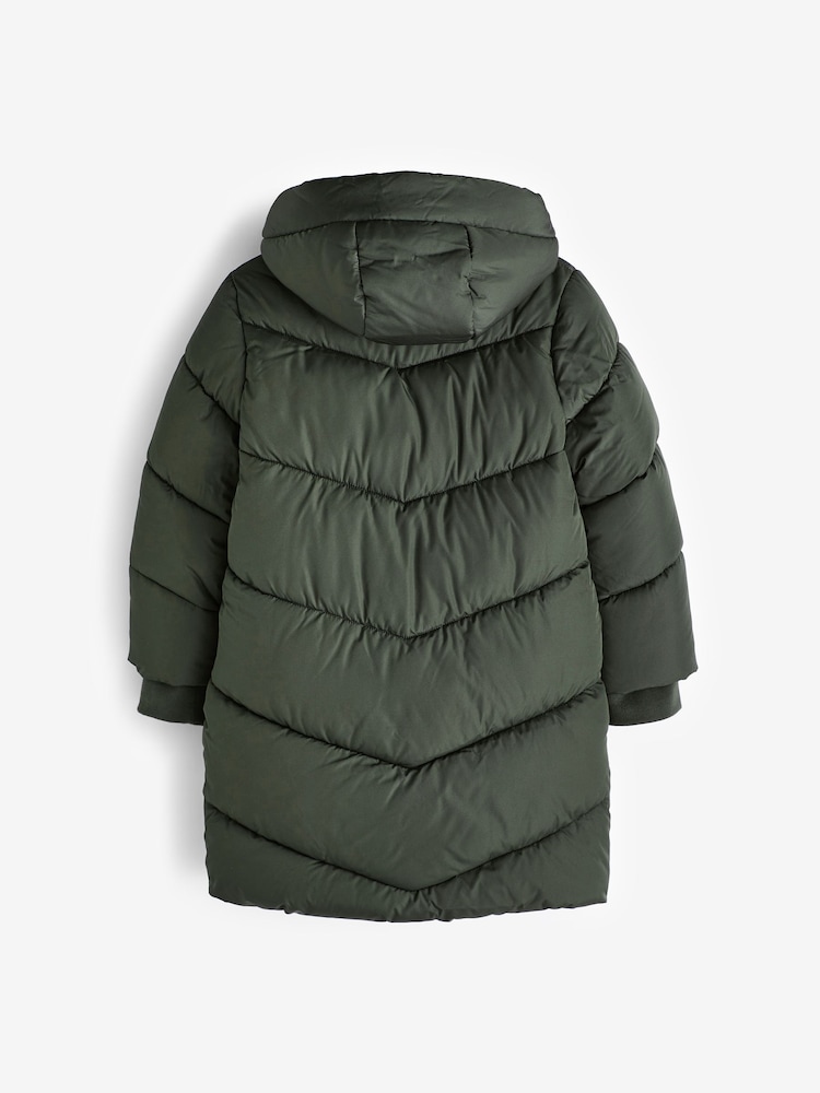 Khaki Green Regular Length Shower Resistant Faux Fur Lined Hooded Padded Coat (3-16yrs) - Image 9 of 9