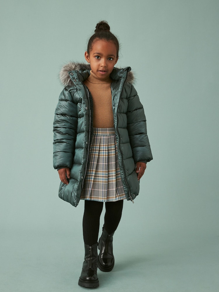 Green Shower Resistant Faux Fur Trim Padded Coat (3-16yrs) - Image 2 of 11
