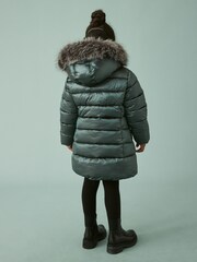 Green Shower Resistant Faux Fur Trim Padded Coat (3-16yrs) - Image 4 of 11