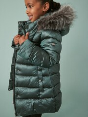 Green Shower Resistant Faux Fur Trim Padded Coat (3-16yrs) - Image 5 of 11