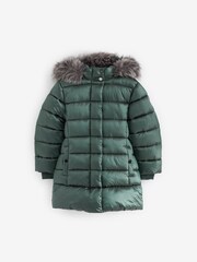 Green Shower Resistant Faux Fur Trim Padded Coat (3-16yrs) - Image 6 of 11