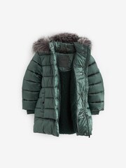 Green Shower Resistant Faux Fur Trim Padded Coat (3-16yrs) - Image 7 of 11