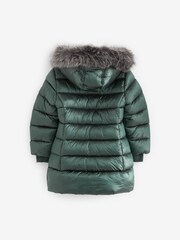 Green Shower Resistant Faux Fur Trim Padded Coat (3-16yrs) - Image 8 of 11