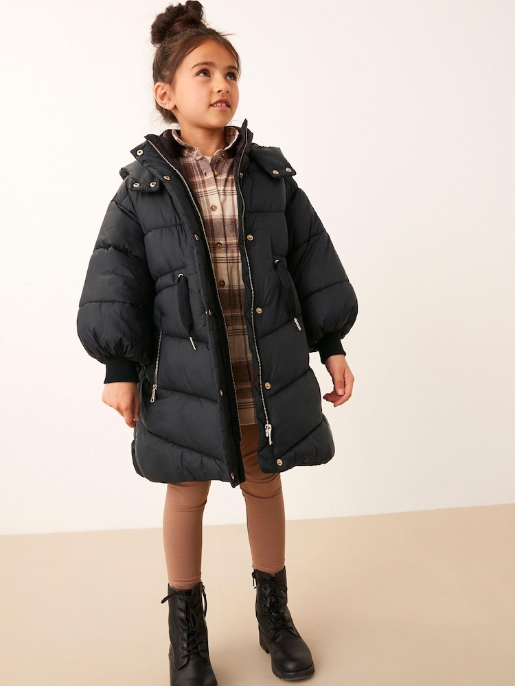 Black Shower Resistant Poncho Padded Coat (3-16yrs) - Image 1 of 11