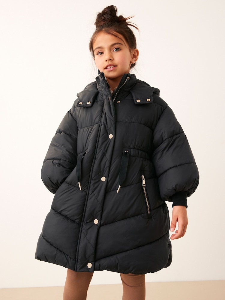 Black Shower Resistant Poncho Padded Coat (3-16yrs) - Image 11 of 11