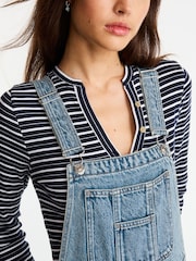 Mid Blue 100% Cotton Denim Wide Leg Dungarees - Image 4 of 4
