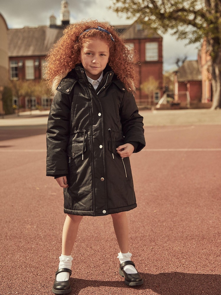 Black Shower Resistant Faux Fur Trim Parka (3-16yrs) - Image 2 of 8