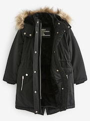 Black Shower Resistant Faux Fur Trim Parka (3-16yrs) - Image 7 of 8