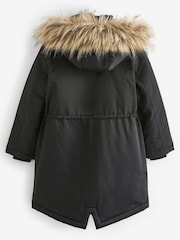 Black Shower Resistant Faux Fur Trim Parka (3-16yrs) - Image 8 of 8