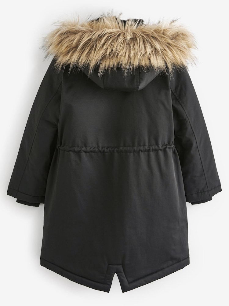 Black Shower Resistant Faux Fur Trim Parka (3-16yrs) - Image 8 of 8