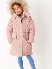 Pink Shower Resistant Faux Fur Trim Parka (3-16yrs) - Image 1 of 7