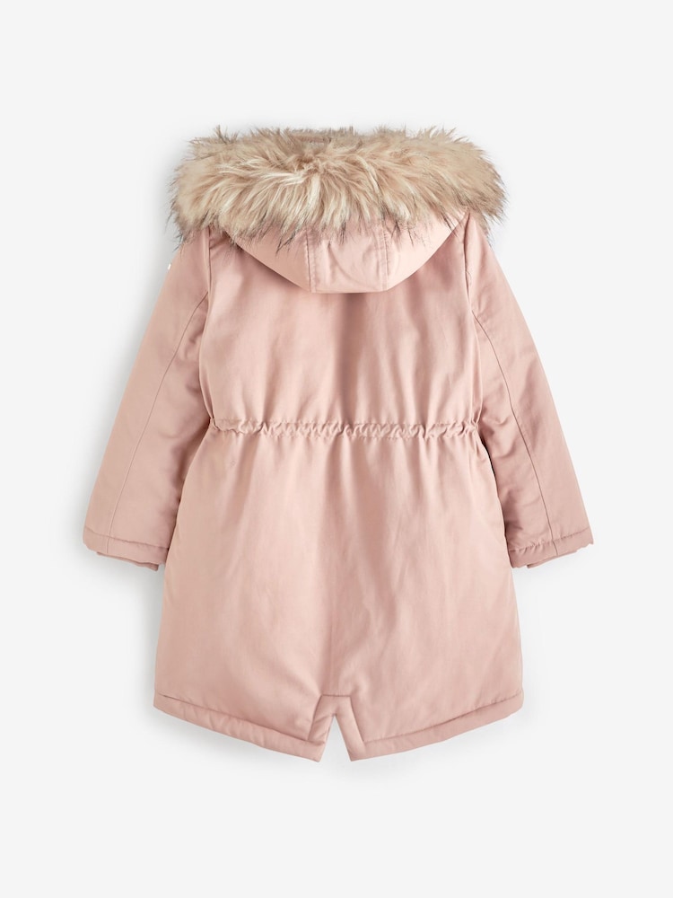 Pink Shower Resistant Faux Fur Trim Parka (3-16yrs) - Image 7 of 7