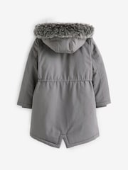 Charcoal Grey Shower Resistant Faux Fur Trim Parka (3-16yrs) - Image 3 of 9