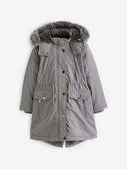 Charcoal Grey Shower Resistant Faux Fur Trim Parka (3-16yrs) - Image 4 of 9