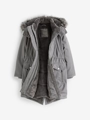 Charcoal Grey Shower Resistant Faux Fur Trim Parka (3-16yrs) - Image 5 of 9