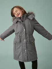 Charcoal Grey Shower Resistant Faux Fur Trim Parka (3-16yrs) - Image 7 of 9