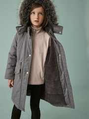 Charcoal Grey Shower Resistant Faux Fur Trim Parka (3-16yrs) - Image 9 of 9