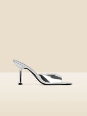 Sosandar Silver Leather Flared Heel Pointed Toe Mules - Image 3 of 5