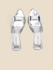 Sosandar Silver Leather Flared Heel Pointed Toe Mules - Image 4 of 5