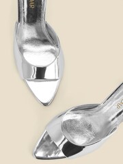Sosandar Silver Leather Flared Heel Pointed Toe Mules - Image 5 of 5