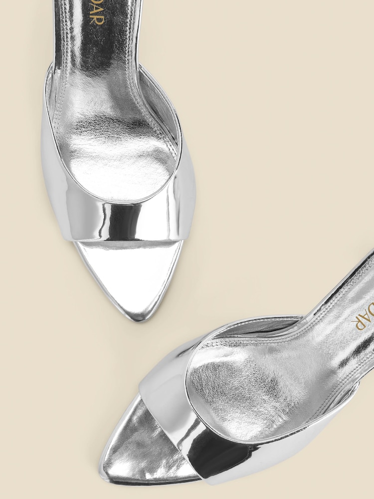 Sosandar Silver Leather Flared Heel Pointed Toe Mules - Image 5 of 5