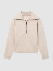 Reiss Neutral Mina Herringbone Half-Zip Sweatshirt - Image 2 of 6