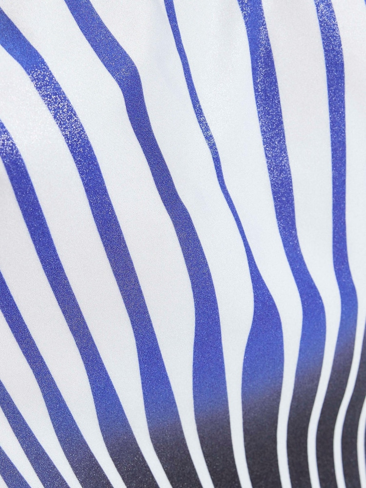 River Island Dark Blue One Shoulder Zebra Print Swimsuit - Image 6 of 6