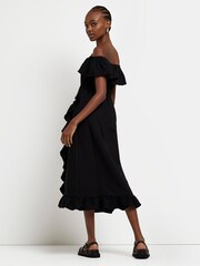 River Island Black Bardot Frill Midi Dress - Image 2 of 5