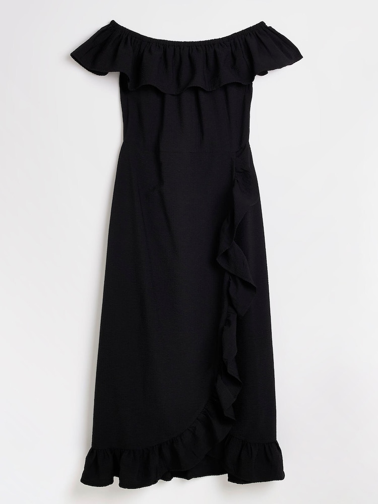 River Island Black Bardot Frill Midi Dress - Image 5 of 5