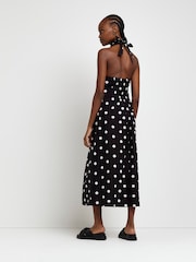 River Island Black Halter Neck Cotton/Linen Mix Midi Dress - Image 2 of 5