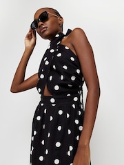 River Island Black Halter Neck Cotton/Linen Mix Midi Dress - Image 4 of 5
