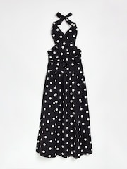 River Island Black Halter Neck Cotton/Linen Mix Midi Dress - Image 5 of 5
