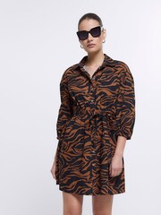 River Island Brown Button Through 100% Cotton Shirt Dress - Image 1 of 5