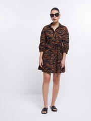 River Island Brown Button Through 100% Cotton Shirt Dress - Image 4 of 5