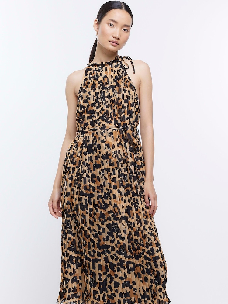 River Island Brown Pleated Midi Dress - Image 1 of 1