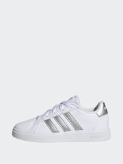 adidas White/Silver Grand Court Lace-Up Trainers - Image 2 of 9