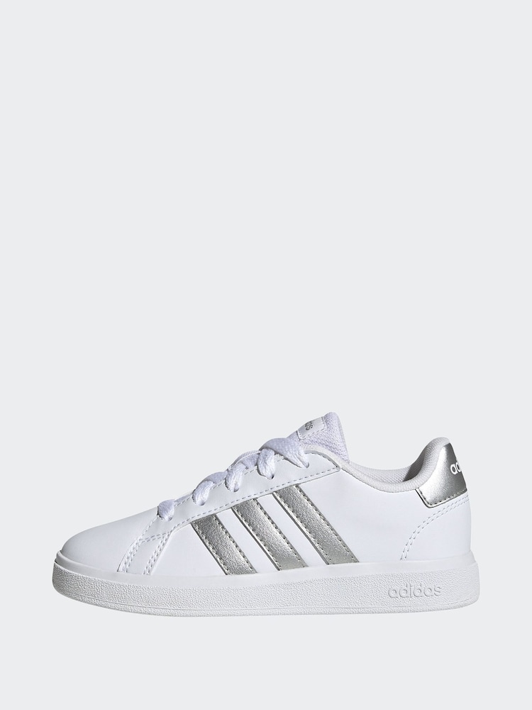 adidas White/Silver Grand Court Lace-Up Trainers - Image 2 of 9